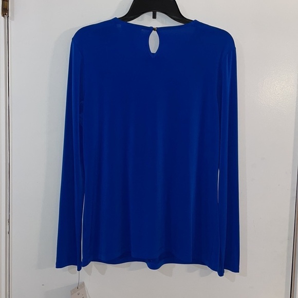 LIZ CLAIBORNE NEW M  bold blue long sleeve blouse,rhinestones round neck - Picture 5 of 6